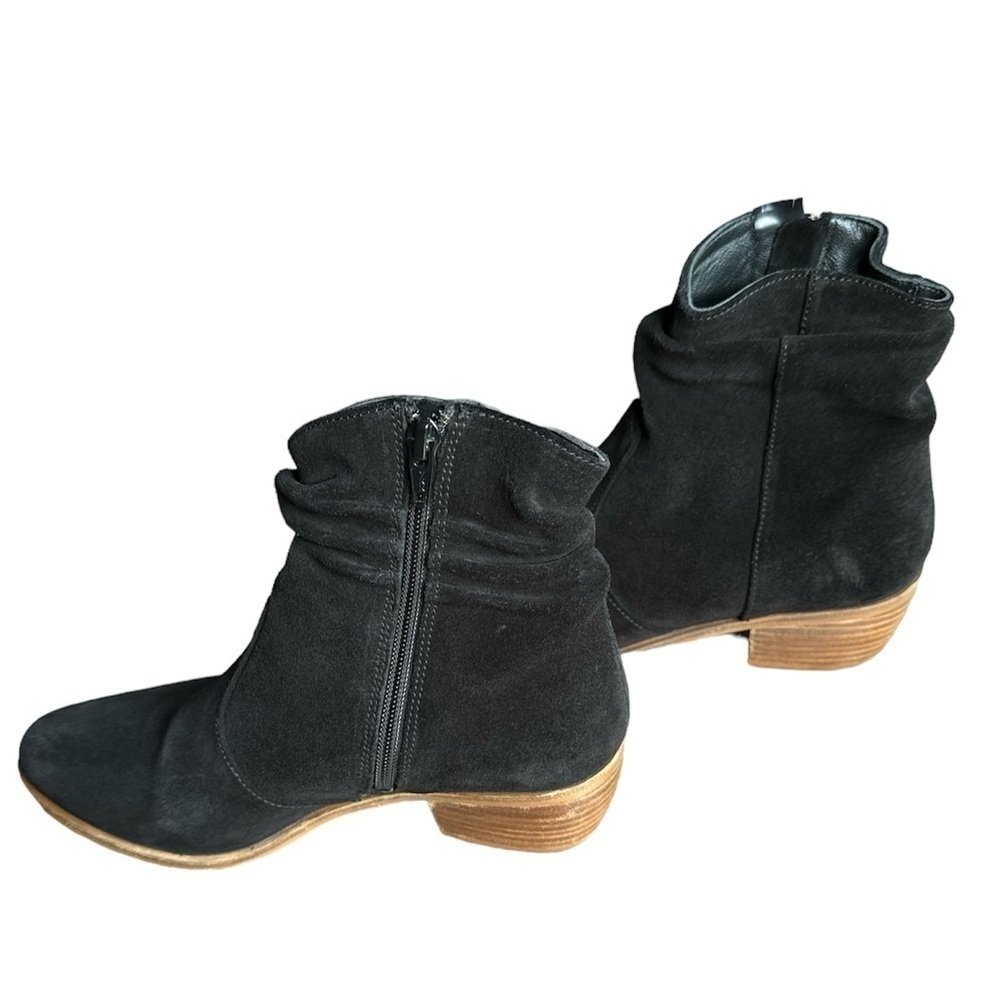 Anthropologie Barcelona Black Suede Ankle Block Heel Booties Boots size 6 - Picture 7 of 15